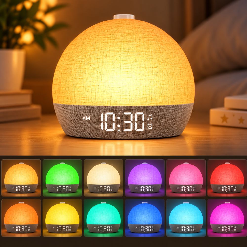 Réveil simulateur d’aube avec 12 couleurs et lumière d’ambiance réglable