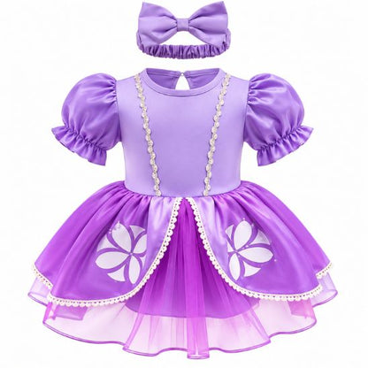 Robe de Fête Fille – Robe Mauve avec Bandeau