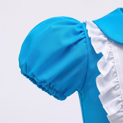 Robe pour bébé détail de la manche bouffante bleu ciel