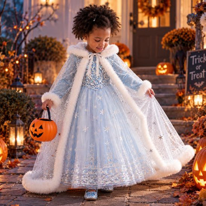 Robe princesse fille avec cape pour Halloween et fête costumée