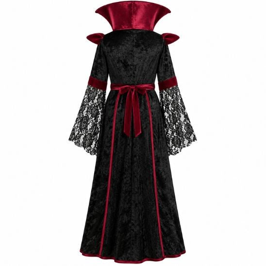 Dos de la robe de vampire pour fille avec nœud en velours bordeaux