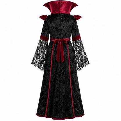 Dos de la robe de vampire pour fille avec nœud en velours bordeaux