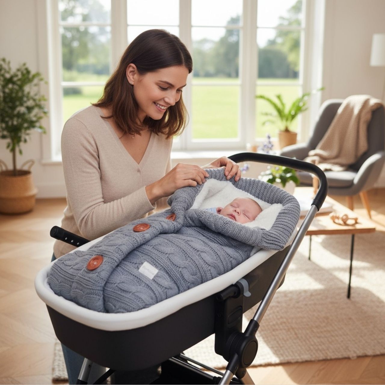 Sac de couchage bébé tricoté dans poussette – nid d’ange pratique pour les sorties hivernales
