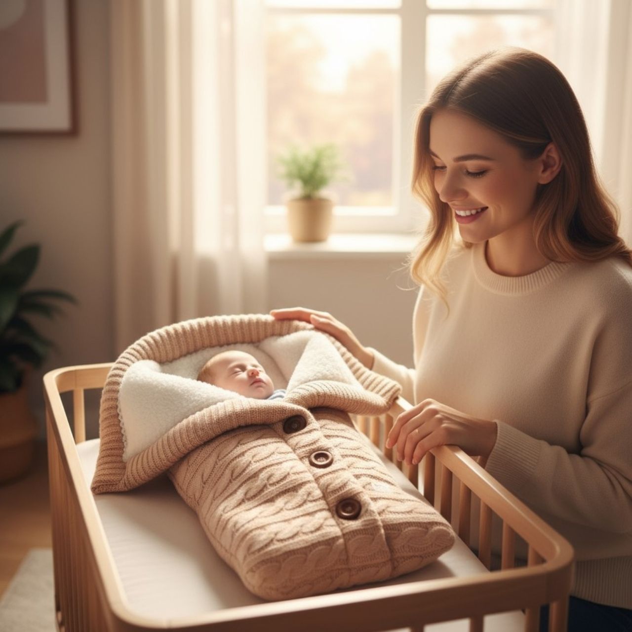 Nid d’ange bébé en polaire et tricot épais – sac de couchage chaud pour berceau et poussette