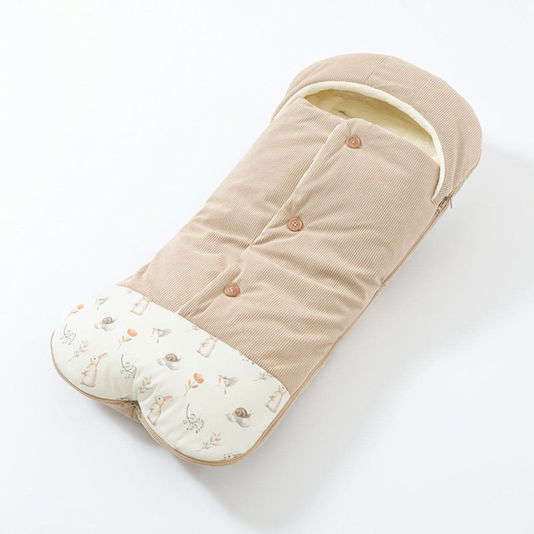 Sac de couchage poussette beige, lapins et escargots