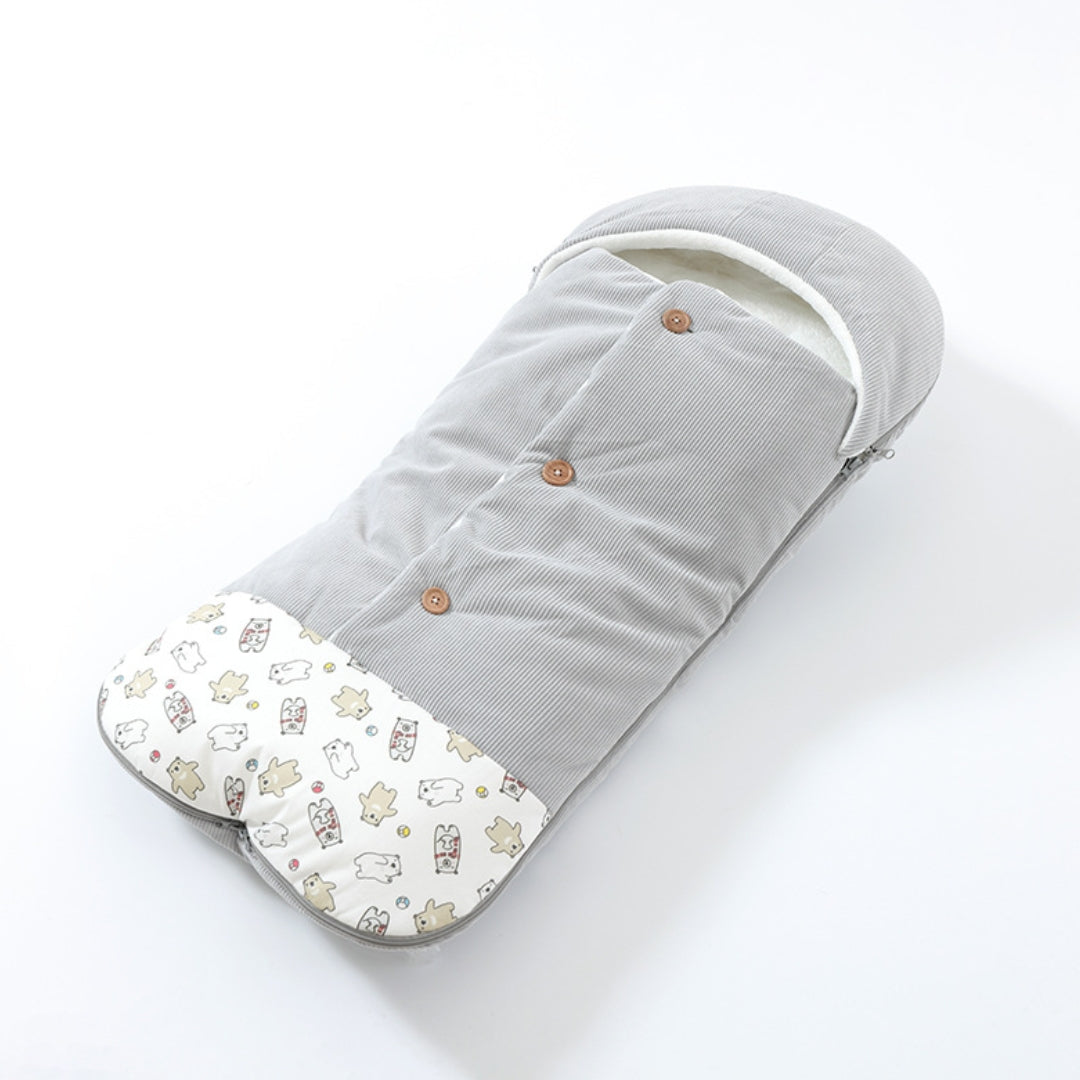 Sac de couchage poussette gris perle, imprimé oursons