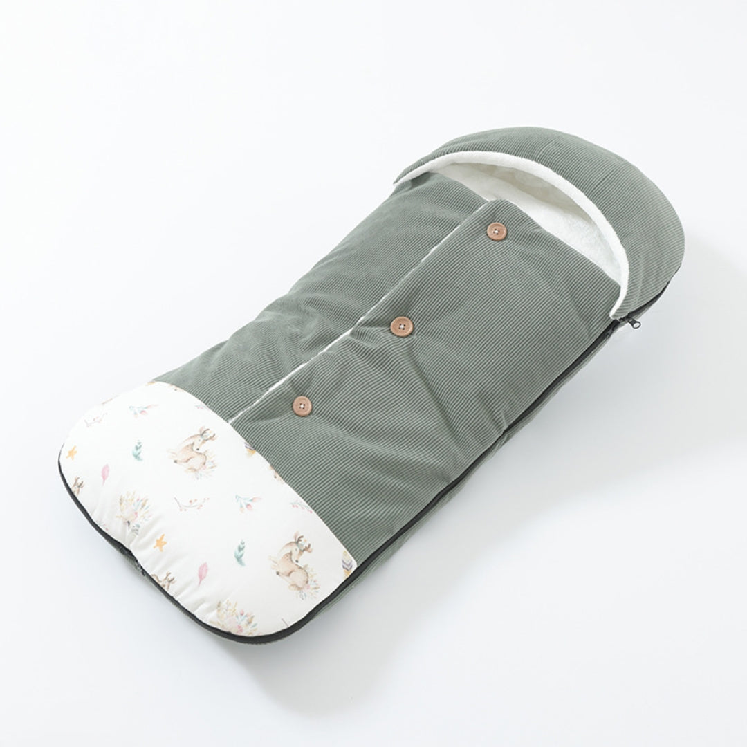 Sac de couchage poussette vert sapin, imprimé faons