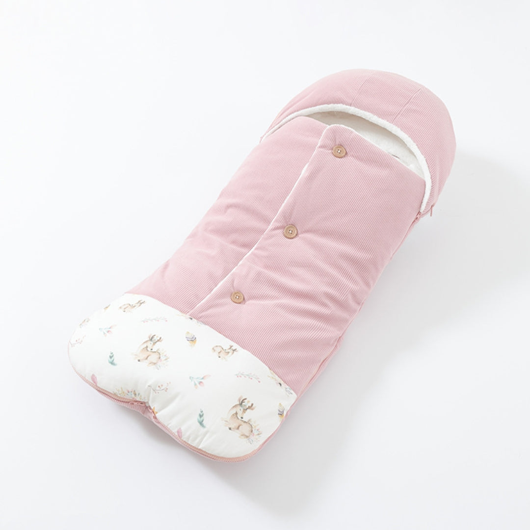 Sac de couchage poussette vieux rose, imprimé biches