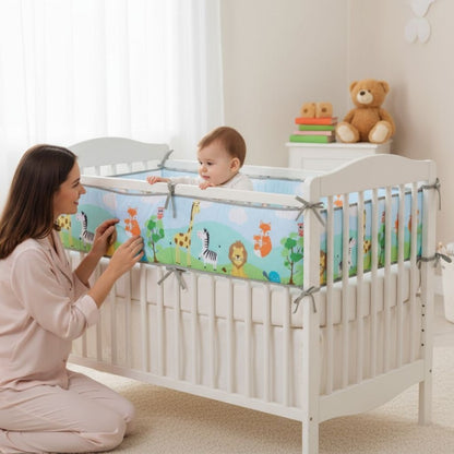 Tour de lit bébé animaux avec lion, girafe et renard – Confort assuré