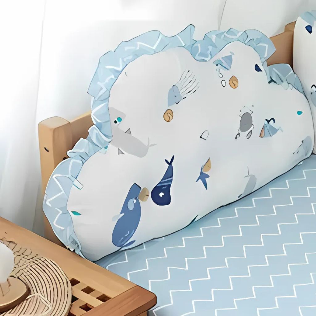Tour de lit bébé – Bleu Marin & Bordure Froncée – Protection douce 5 pièces - Spot Bébé