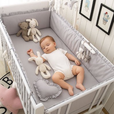 Tour de lit bébé complet - 5 pièces gris – Accessoire bébé doux | Spot Bébé