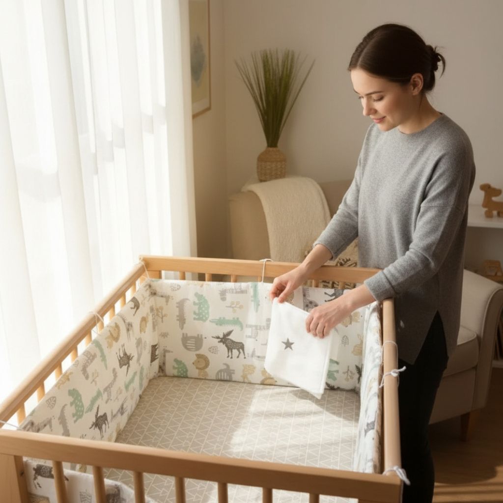 Tour de lit bébé garçon avec drap housse motifs animaux doux