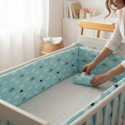 Tour de lit bébé garçon avec motifs nuages bleu ciel – Spot Bébé