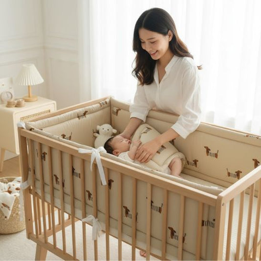 Tour de lit bébé garçon et fille doux et respirant, motif chien beige – Spot Bébé