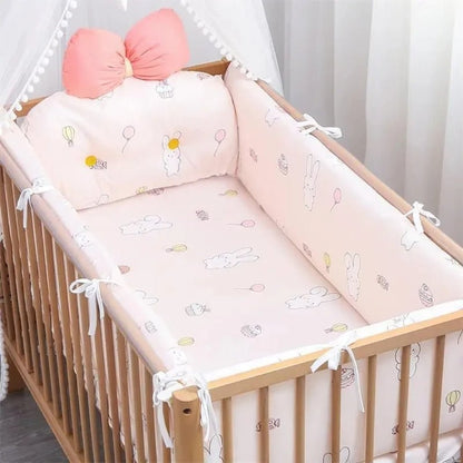Tour de lit bébé – Lapins & Ballons Rose – Ensemble 5 pièces coton doux - Spot Bébé