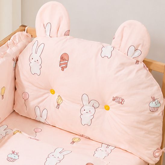 Tour de lit bébé rose motif lapin avec coussin rembourré à oreilles