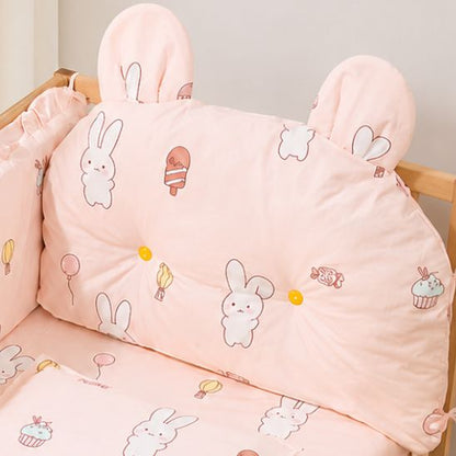 Tour de lit bébé rose motif lapin avec coussin rembourré à oreilles