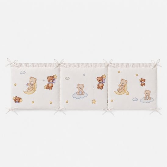 Tour de lit bébé ourson panneau court bordure froncée coton blanc