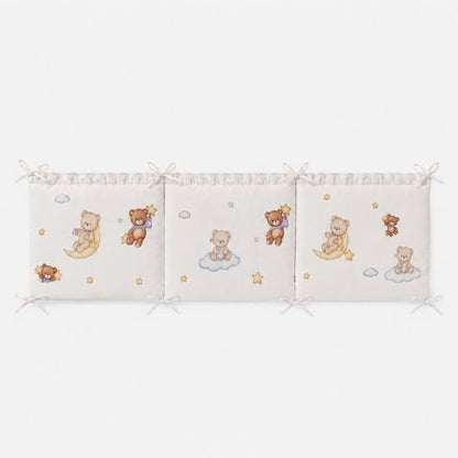 Tour de lit bébé ourson panneau court bordure froncée coton blanc