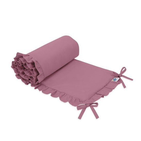 Tour de lit bébé vieux rose à volant avec liens de fixation