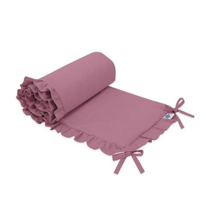 Tour de lit bébé vieux rose à volant avec liens de fixation
