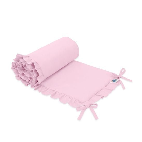Tour de lit bébé fille rose uni avec finition à volants