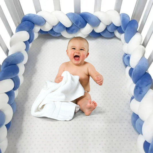 Tour de Lit Bébé Tresse – Bleu & Blanc en Velours Doux - Spot Bébé