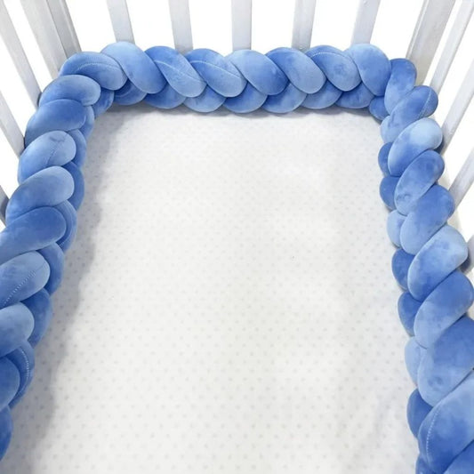 Tour de Lit Bébé Tresse – Bleu Douceur en Velours - Spot Bébé