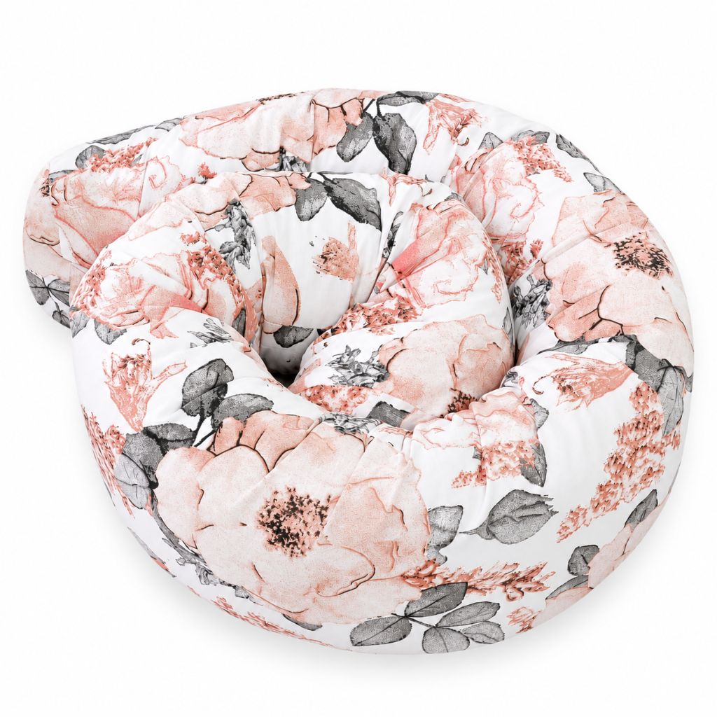 Tour de lit boudin Pivoine enroulé, grosses pivoines rose poudré