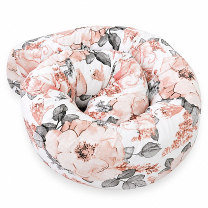Tour de lit boudin Pivoine enroulé, grosses pivoines rose poudré