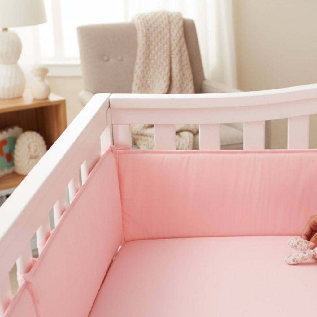 Protection douce pour bébé – tour de lit coton rose respirant