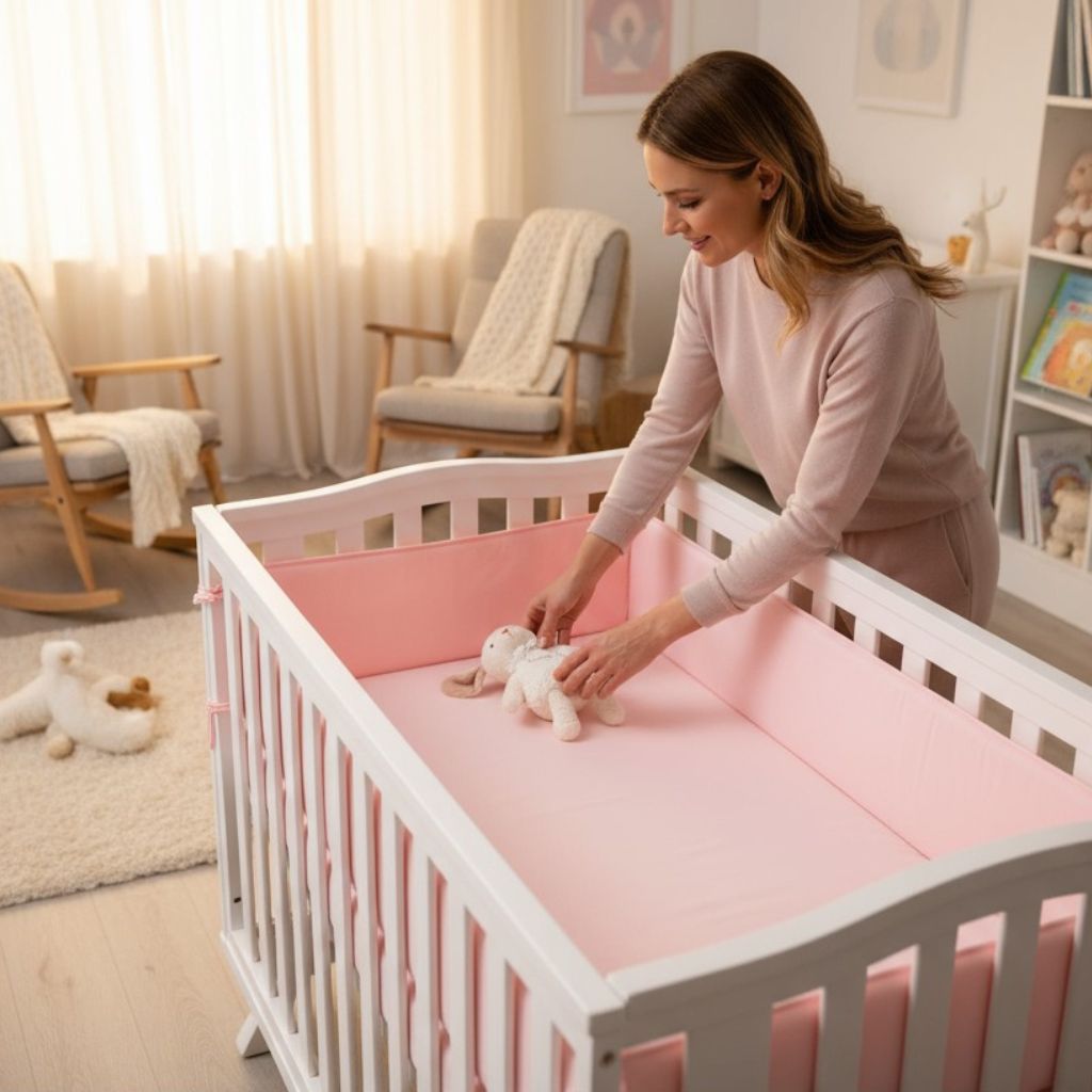 Tour de lit rose clair en coton pour un sommeil apaisé de bébé