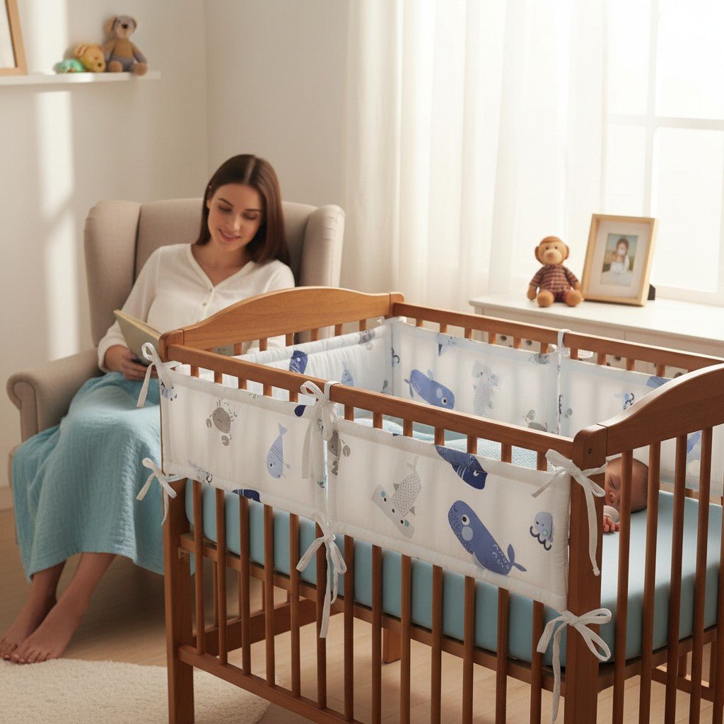 Tour de lit thème marin pour bébé garçon, protection douce du lit – Spot Bébé™