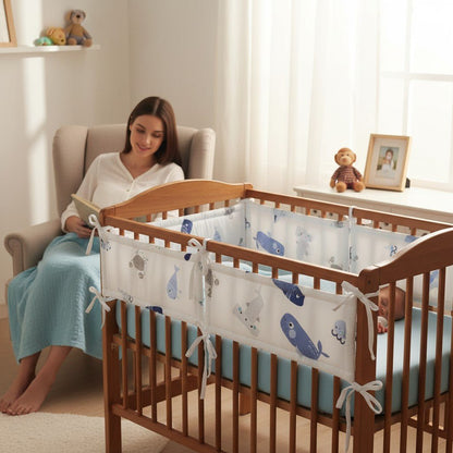Tour de lit thème marin pour bébé garçon, protection douce du lit – Spot Bébé™