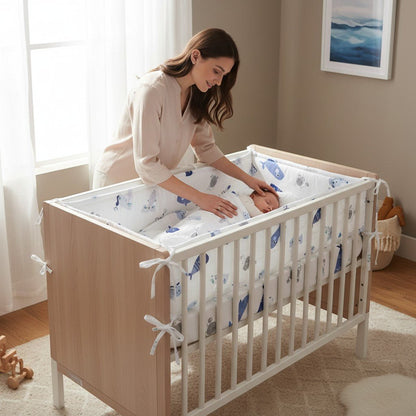 Tour de lit garçon motif animaux marins bleu et gris – Spot Bébé™