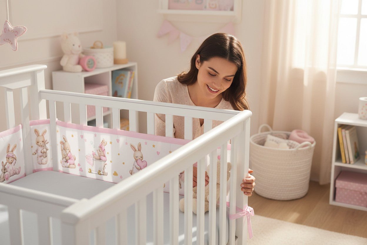 Tour de lit respirant anti-choc, protège bébé tout en laissant passer l’air.
