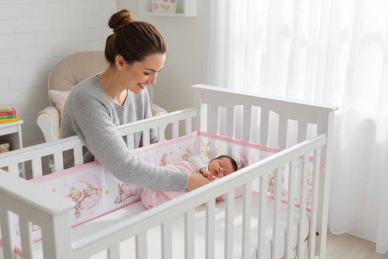 Tour de lit respirant pour berceau, sécurité anti-choc et ventilation optimale.