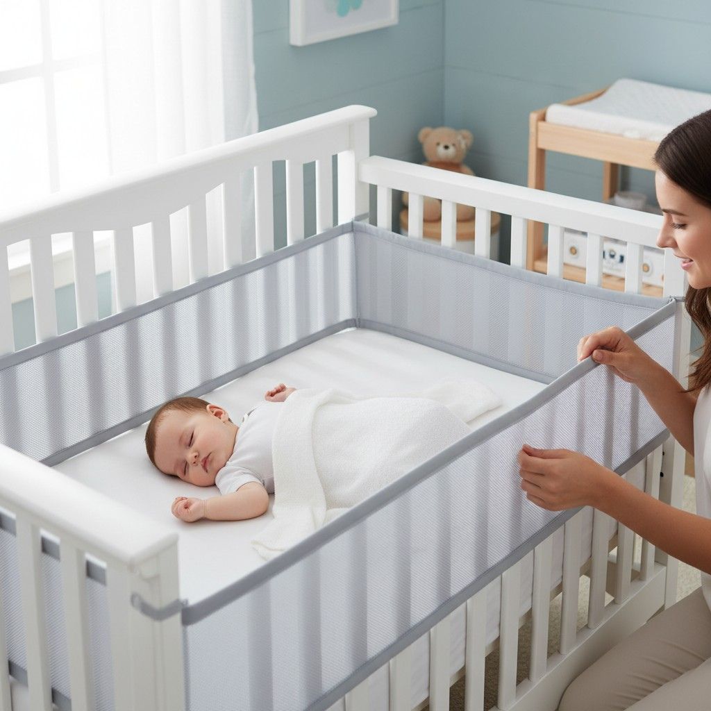 tour de lit respirant gris pour lit bébé offrant confort et circulation de l’air