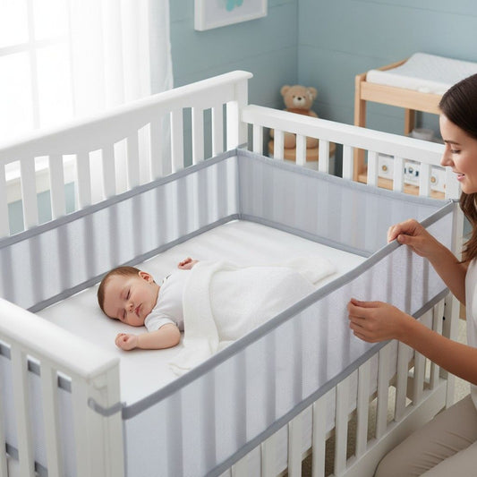 tour de lit respirant gris pour lit bébé offrant confort et circulation de l’air