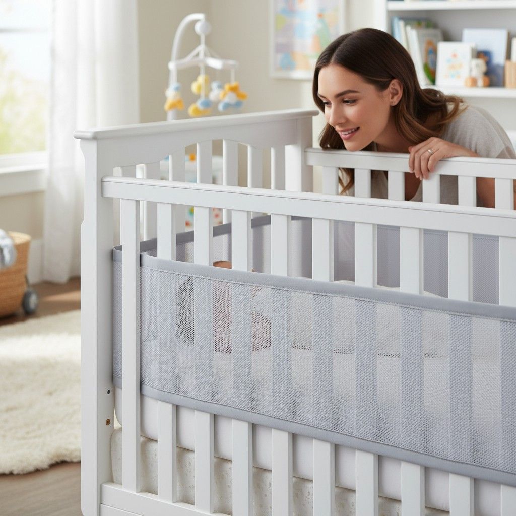 Tour de lit respirant bébé gris réduisant les risques de surchauffe