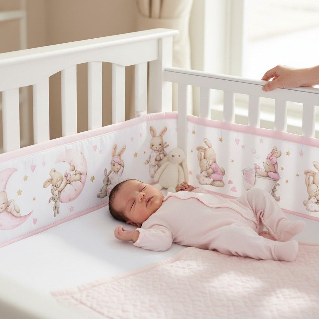 Tour de lit bébé en maille aérée avec illustrations lapins