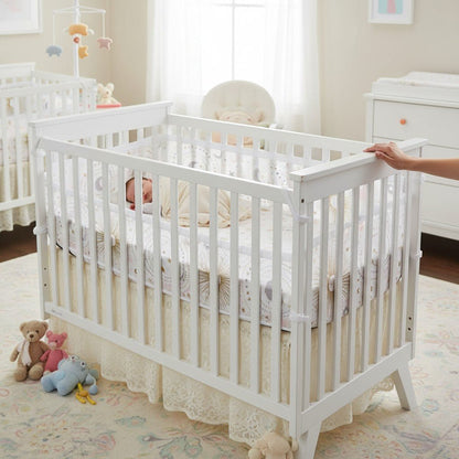 Tour de lit respirant cosmos pour bébé, maille respirante et design apaisant.