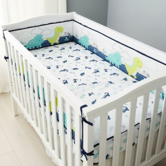 Tour de lit respirant dinosaure 4 côtés lit bébé blanc vue complète