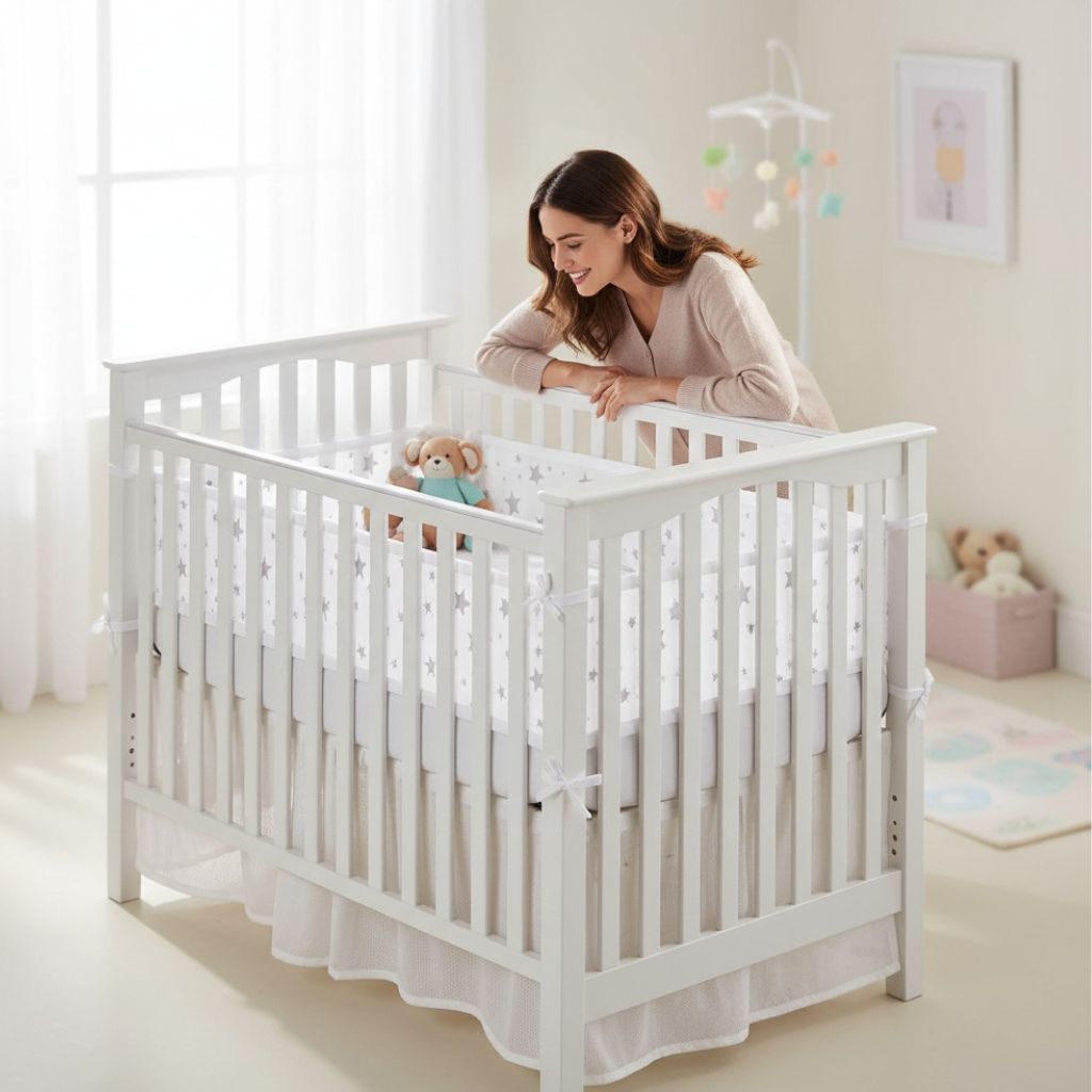 Tour de lit respirant bébé blanc favorisant la circulation de l’air