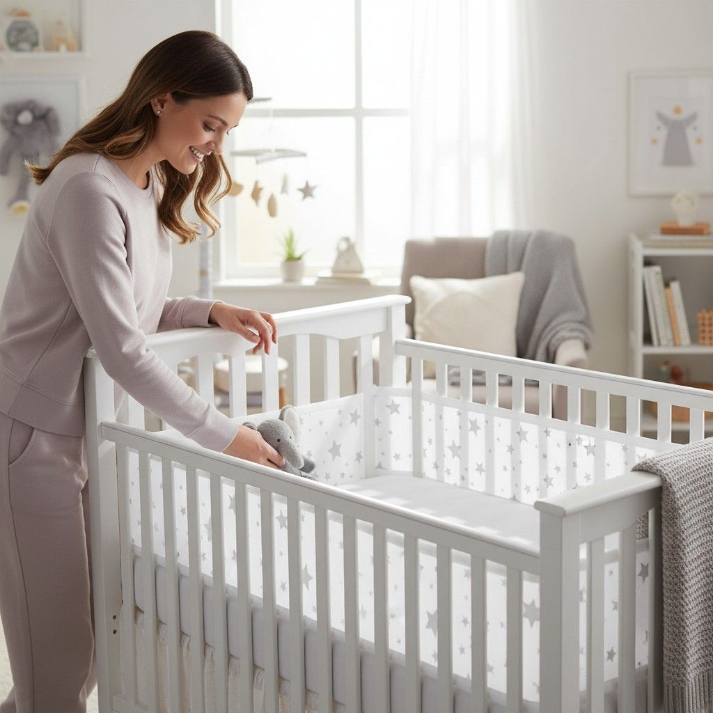 tour de lit respirant en maille blanche pour lit bébé à barreaux