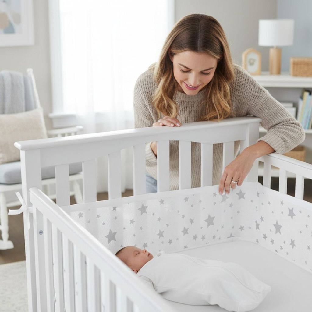 Tour de lit bébé respirant protégeant des barreaux avec design étoiles