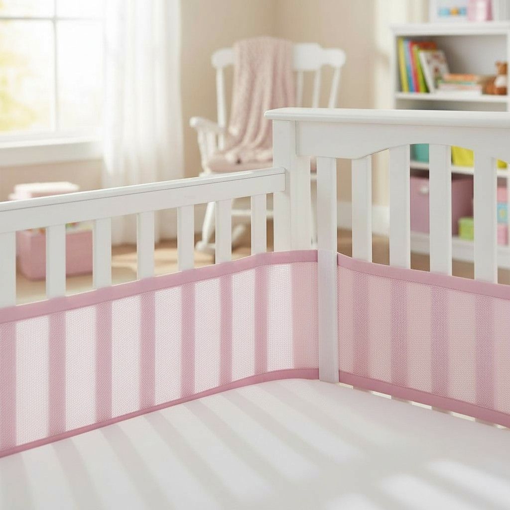 Tour de lit respirant bébé en maille rose douce offrant confort et sécurité pour le sommeil de bébé