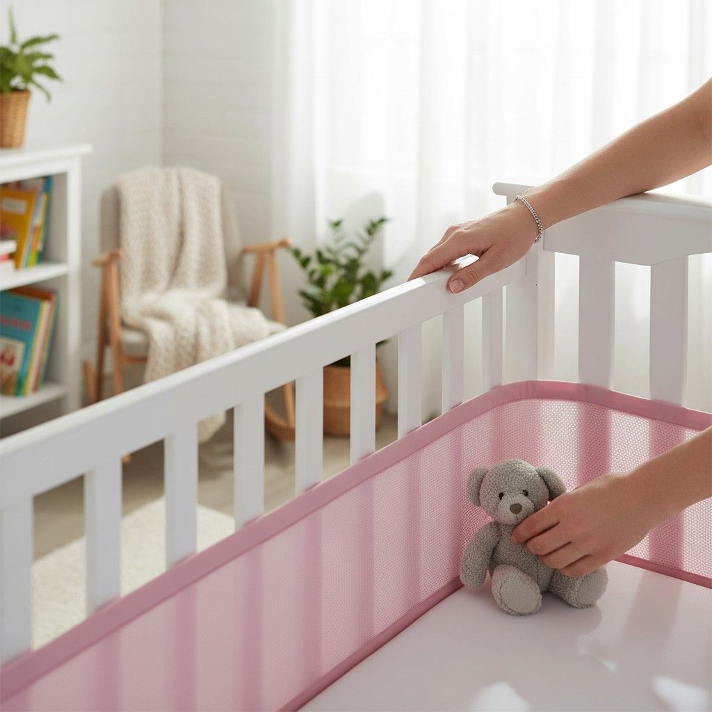 Tour de lit bébé respirant rose au design doux et épuré