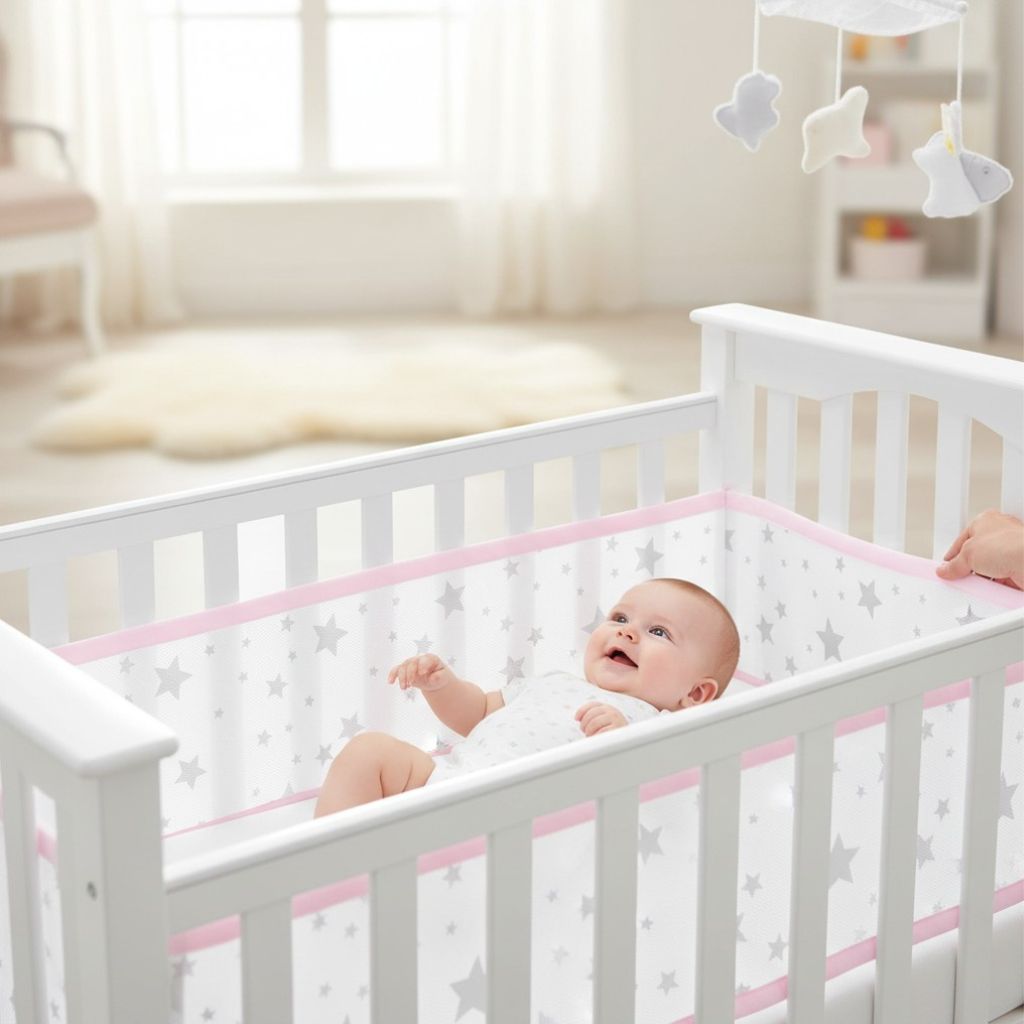 Tour de lit respirant bébé rose idéal pour une chambre douce et apaisante