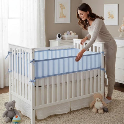 Tour de lit respirant bébé en maille aérée bleue pour sommeil sécurisé